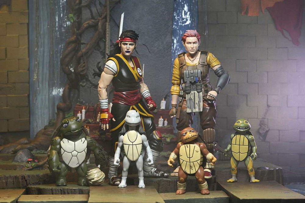 NECA 54409 Tartarugas Ninja Casey Marie com Bebê Odyn e Uno The Last Ronin The Lost Years