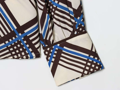 ZERAINS 2025 autumn new women's clothing loose casual temperament simple long sleeved plaid high neck shirt