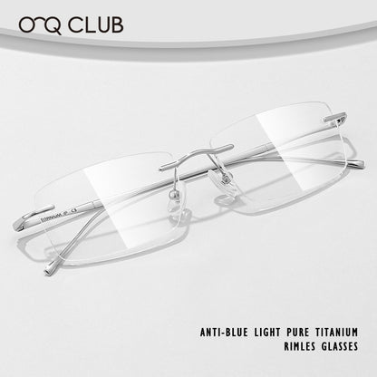 O-Q CLUB Ultra-light Titanium Reading Eyeglass Frames Men Fashion Simple Rimless Myopia Glasses Customized Prescription Glasses