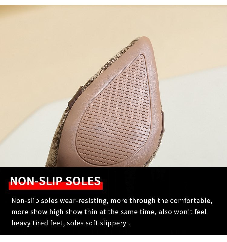 2025 Women's Fashion Baotou Sandals Spring New Pointed Head Shallow Mouth Metal Buckle Anti-slip Wear-resistant High Heels