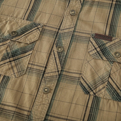 2024 New Plaid Shirt for Men Long Sleeve Striped Outdoor Casual Shirts Turn-down Collar 2-Pokcet Cargo Shirts High Quality Tops