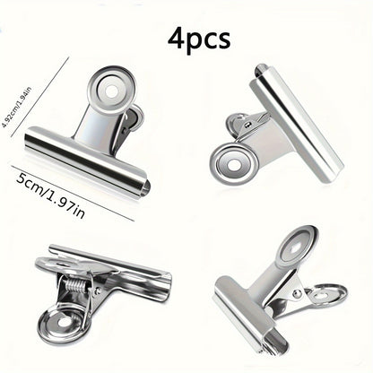4pcs Stainless Steel Round Head Spring Clamps - Heavy Duty Multipurpose Clips for Office, Kitchen, Home Organization,Food Bags