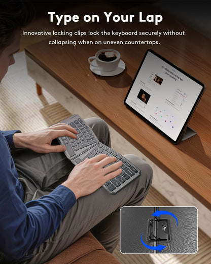 Teclado Bluetooth Dobrável Ergonômico, Teclado Portátil Compacto Dividido para Viagens de Negócios, Teclado Sem Fio Recarregável Dobrável