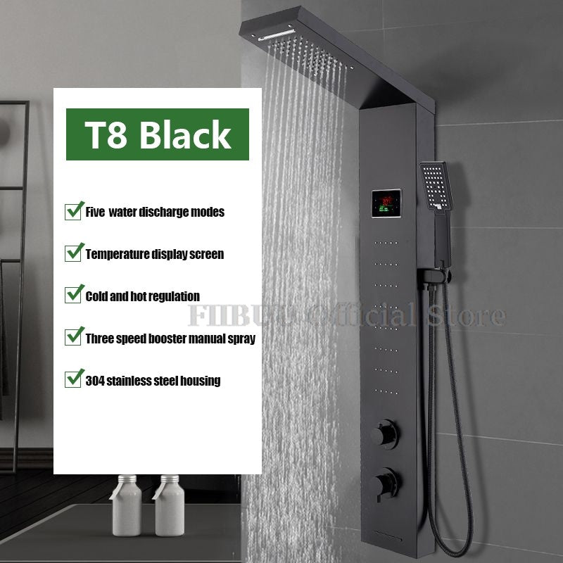 Luxury Shower For Bathroom With Digital Display Pressurized Top Nozzle Rain Shower Head Shower Room Wall Mounted Shower Set