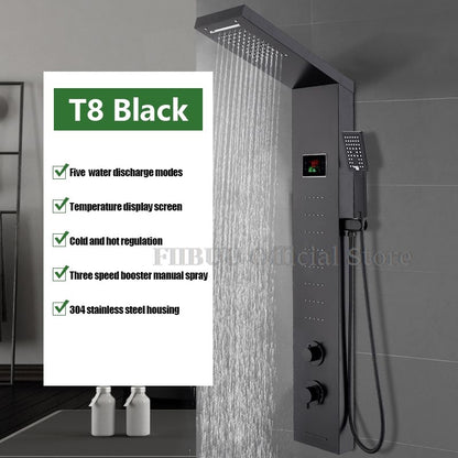 Luxury Shower For Bathroom With Digital Display Pressurized Top Nozzle Rain Shower Head Shower Room Wall Mounted Shower Set