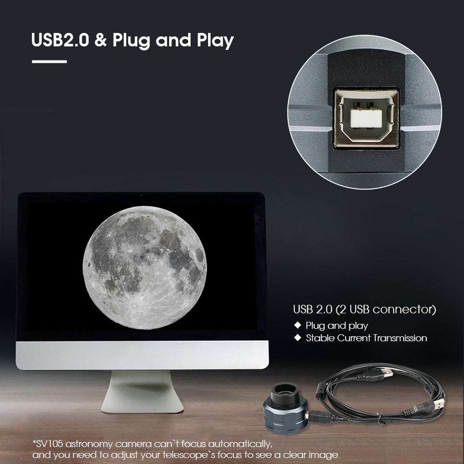 Câmera Planetária SVBONY Astronomy 1.25'' CMOS Câmera de Telescópio Ocular Digital USB 2.0 para Fotografia Planetária SV105