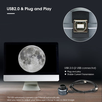 Câmera Planetária SVBONY Astronomy 1.25'' CMOS Câmera de Telescópio Ocular Digital USB 2.0 para Fotografia Planetária SV105