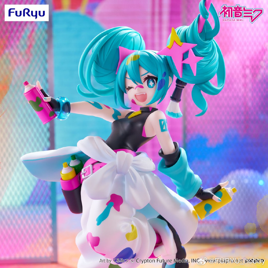 Figura de Anime Hatsune Miku 19cm Paint Girl Original Genuína FuRyu Trio-Try-iT Brinquedos Colecionáveis de Presente para Crianças