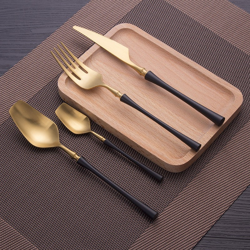 Conjunto de Talheres Matte Dourado Garfos Colheres Facas Conjunto de Talheres Aço Inoxidável Dourado Prata com Garfo de Bolo