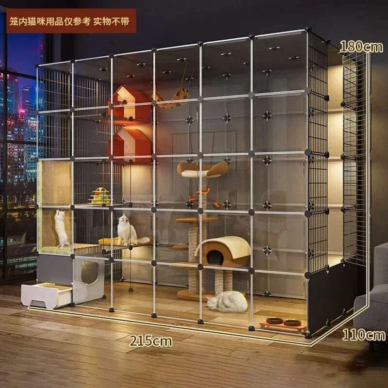 Super Grandes Gaiolas de Gatos com Espaço Livre Casa para Animais de Estimação Interna Villa para Gatos com Caixa de Areia Integrada Gabinete Nórdico Multi-Camadas para Gatos