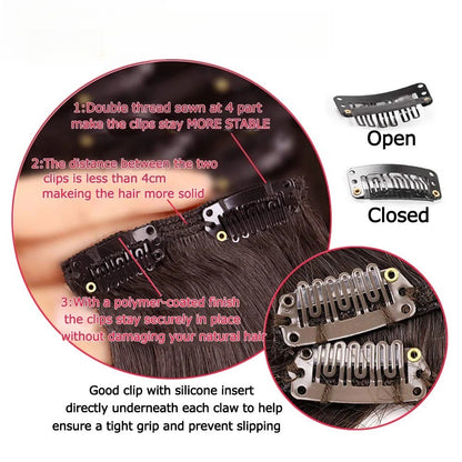 16 Presilhas em Apliques de Cabelo 60cm de Comprimento Liso Penteado Sintético Loiro Preto Perucas Resistente ao Calor Cabelo Falso 6Pçs/Conjunto