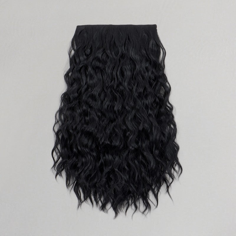 Extensão de Cabelo Sintética de 18 Polegadas, Uma Peça, 6 Clipes, Curta, Ondulada, Encaracolada, com Clipe, Invisível, Volumosa, Preta/Castanha, para Mulheres