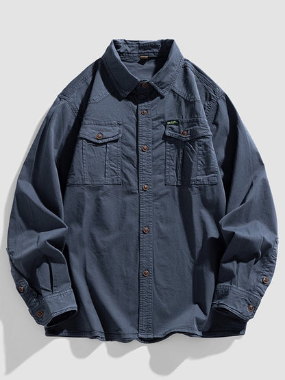 2024 New 95% Cotton Men's Shirt Camouflage Long Sleeve Drop Shoulder Button Pockets Cowboy Loose Casual Work Jeans Shirts