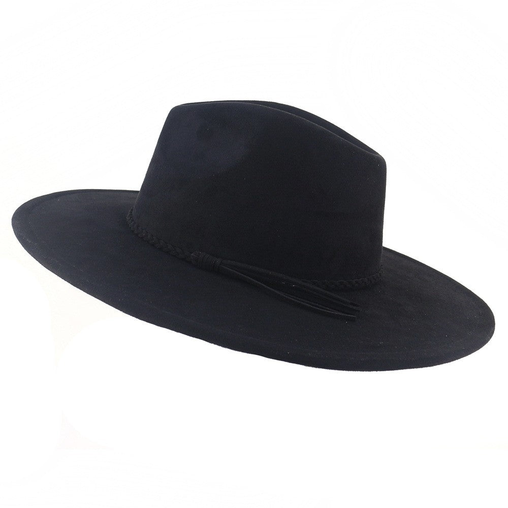 Chapéu fedora de aba larga com cinto de camurça vegana em formato de coração para homens e mulheres chapéu jazz de feltro chapéu feminino clássico