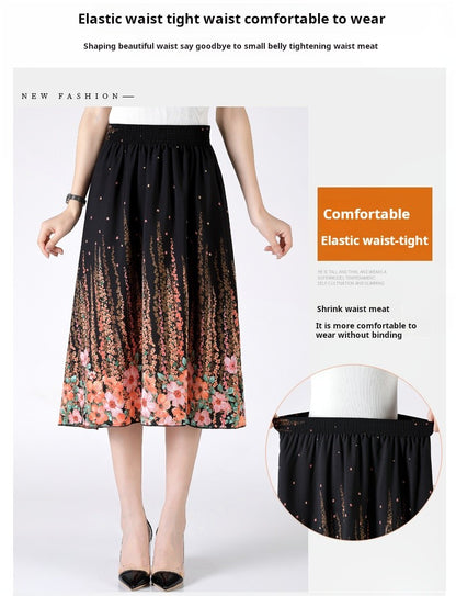 Women's Plus Size Half Skirt 2024 Summer New Bohemian Style Printed Pleated Skirt Fashionable Spring Women's Clothing