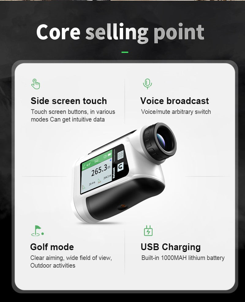 Telêmetro a laser multifuncional Nohawk para golfe com telemetria de inclinação e trava de bandeira para caça, construção, monocular