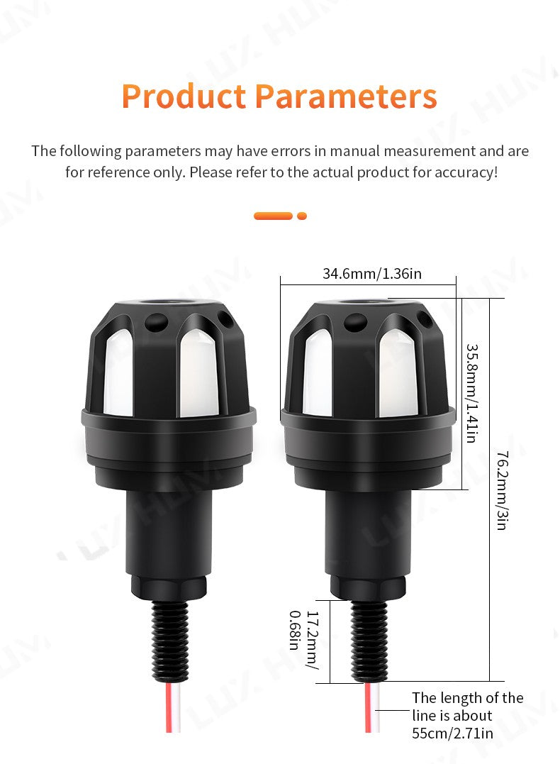 Luz estroboscópica de guidão de motocicleta, luz indicadora de LED de alto brilho, luz de seta para scooter 12V, lâmpada de advertência lateral à prova d'água