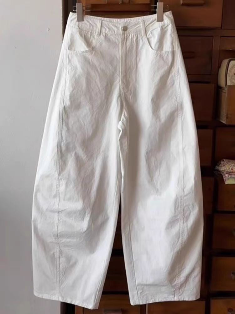 Pure Cotton Casual Trousers Pear ape Body Workwear Pants High Waist Straight Leg Loose Fit Breathable Comfortable Nine Points