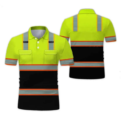 Construction Site Project Quick Dry Men's Polo Shirt Stripe 3D Printing Short Sleeve  Breathable Loose Work Clothes Wholesale