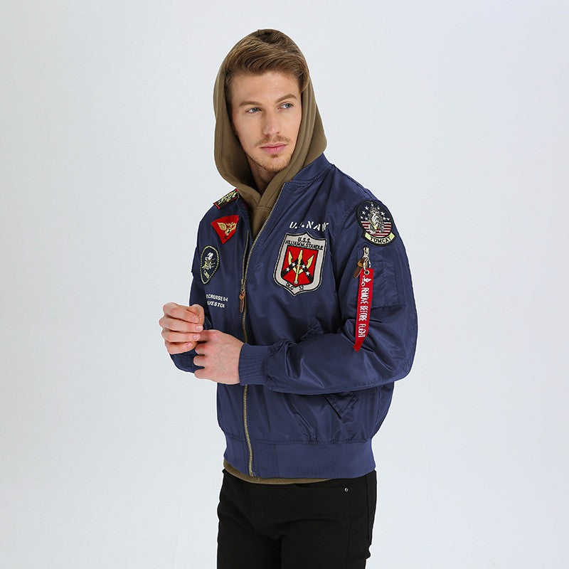 High Quality Military Fashion Casual Boy Youth Lightweight Top Gun Patch Embriodey Streetwear Ma1 Satin Flight Bomber Jacket Men