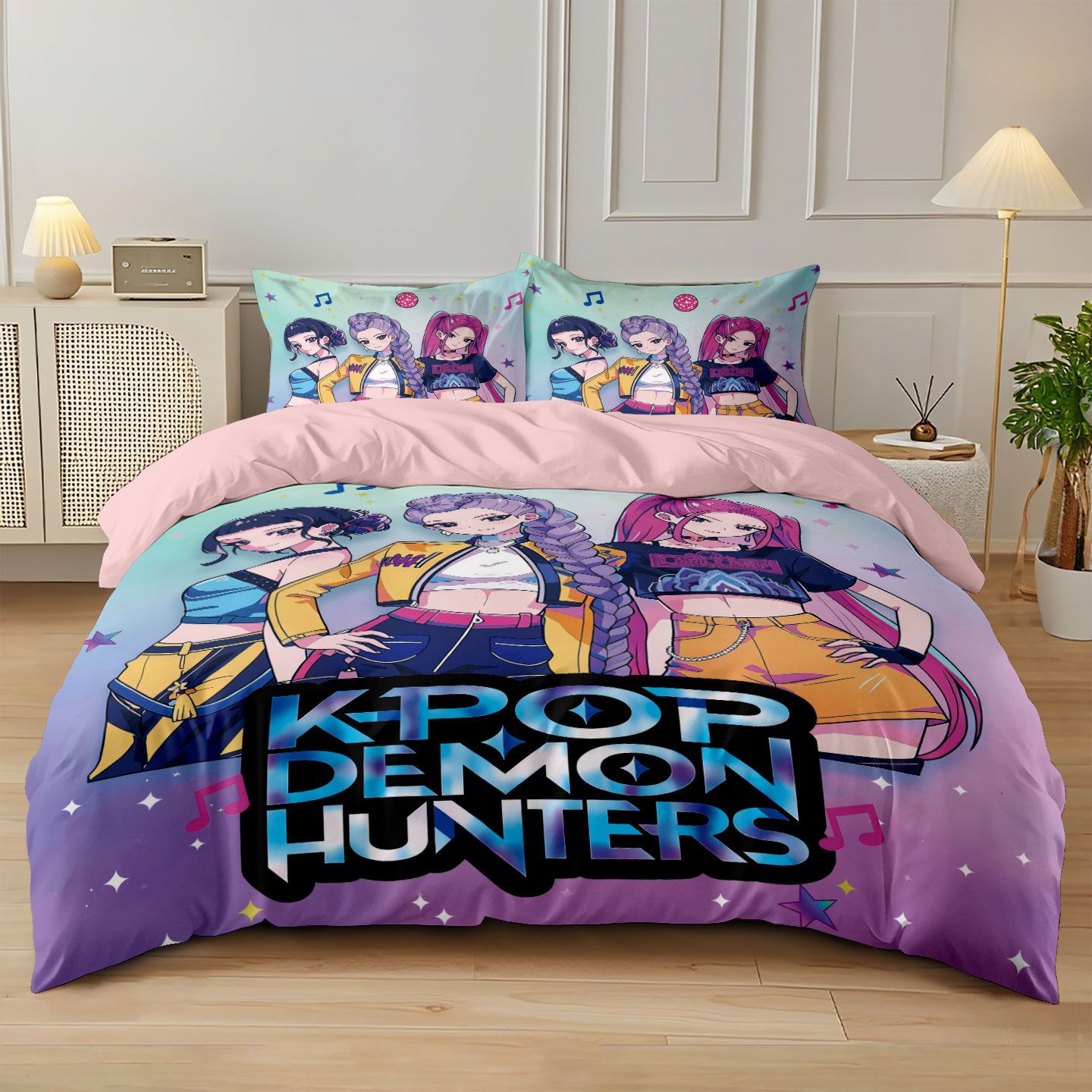 Kpop Demon Hunters Huntrix Bedding Set - Single to King Size, Anime Print Duvet Cover Sets for Adult Bedrooms