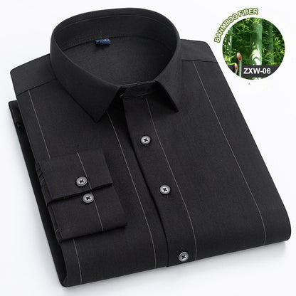 Bamboo Fiber Casual long-sleeve shirts for man elastic Anti-wrinkle striped slim fit formal shirt soft business designer clothes