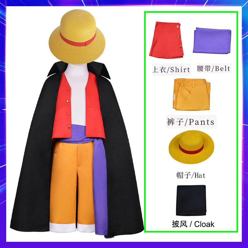 Anime Piece Pirate Luffy Cosplay Costumes Monkey D Sun God Two Years Later Cos Adult Kids Carnival Party Red Top Pants Suits Hat