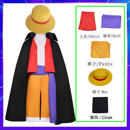 Anime Piece Pirate Luffy Cosplay Costumes Monkey D Sun God Two Years Later Cos Adult Kids Carnival Party Red Top Pants Suits Hat