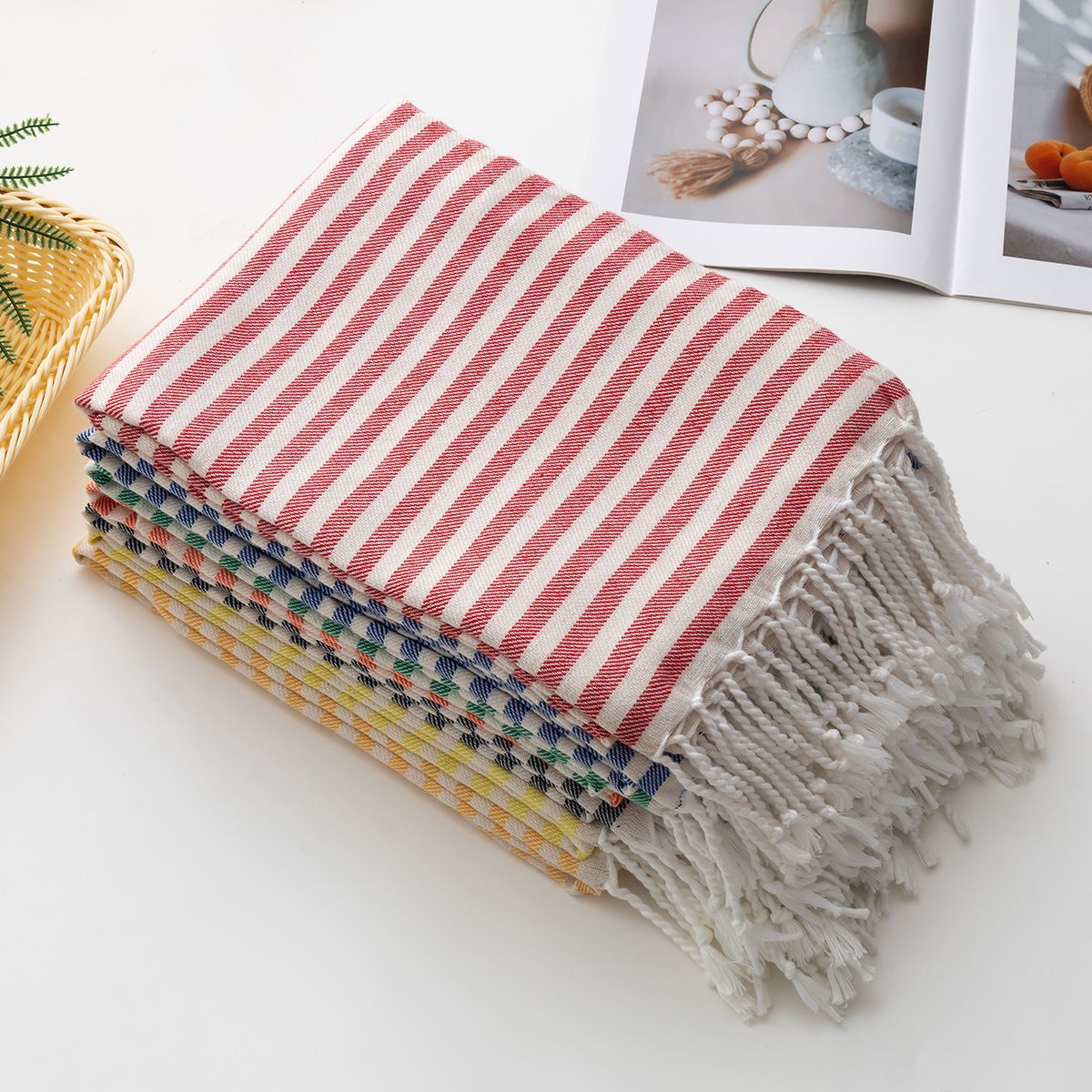 Cotton Turkish Striped Beach Towel 90*180CM Sauna Spa Gym Sport Fitness Fringed Bath Towel Kitchen Soft Absorbent Quick Drying