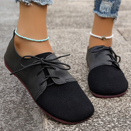 Brown Round Toe Flats Shoes Women 2025 Faux Suede Lace Up Flat Shoes for Woman Plus Size 43 Soft Walking Casual Shoes Female