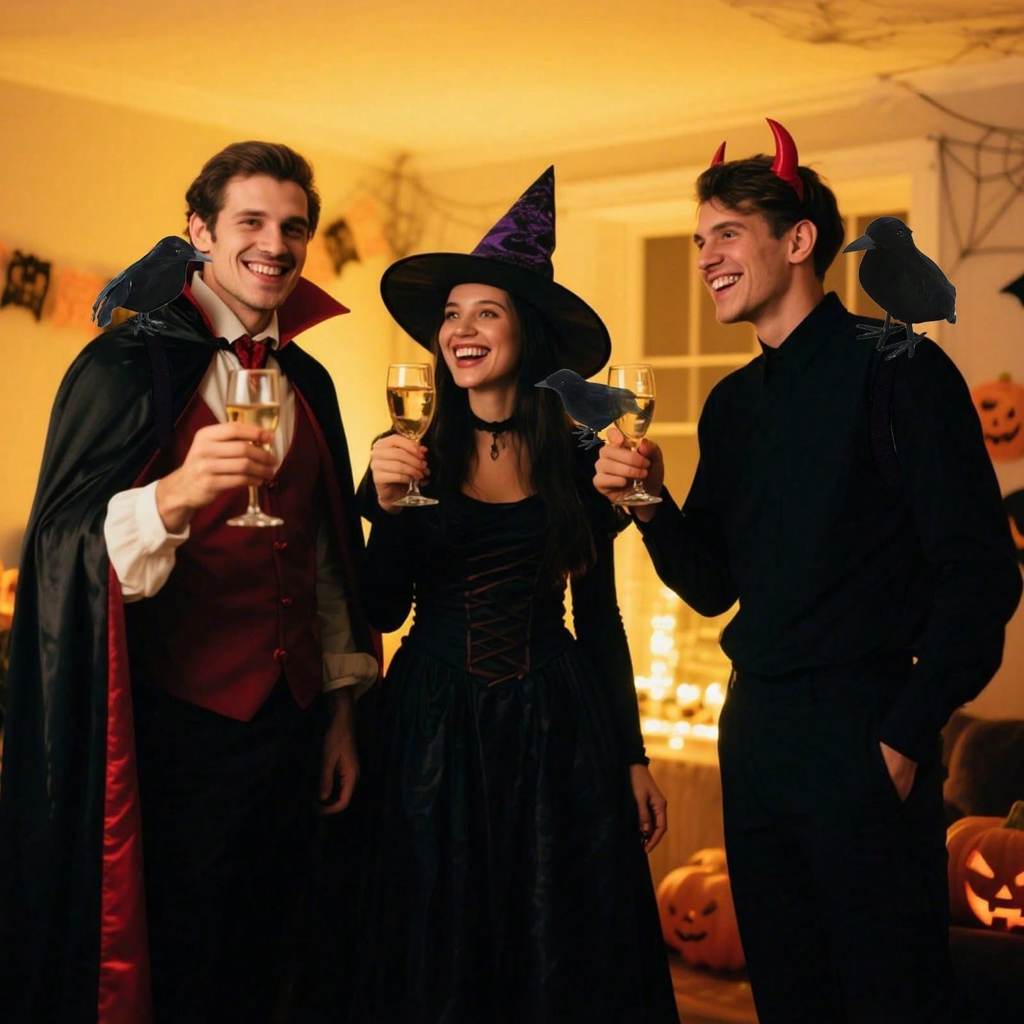 Halloween Realistic Crow Statue Shoulder Strap Style for Halloween Party Indoor Outdoor House Garden Decoration Christmas Party