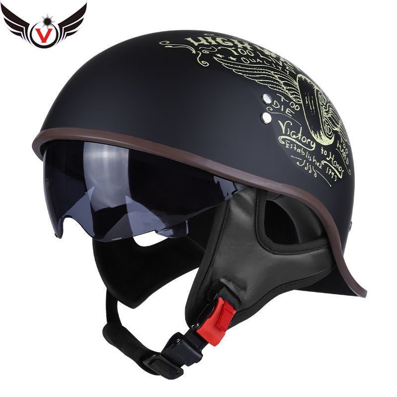 V Half-helmet for Harley Motorcycle Cocked Helmet Retro Helmet Lightweight Four Seasons Unisex Helmet Motorcycle Accessories