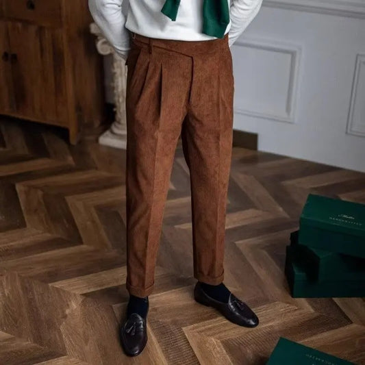 High-Waisted Straight-Leg Corduroy Pants Casual Luxury British Business Vintage Autumn/Winter Trousers Trendy Men's Suit Pants