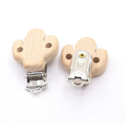 5 Piece wooden rainbow bear flower cart heart shaped bird elephant round star Clip Free DIY Baby Natural pacifier Chain Gift
