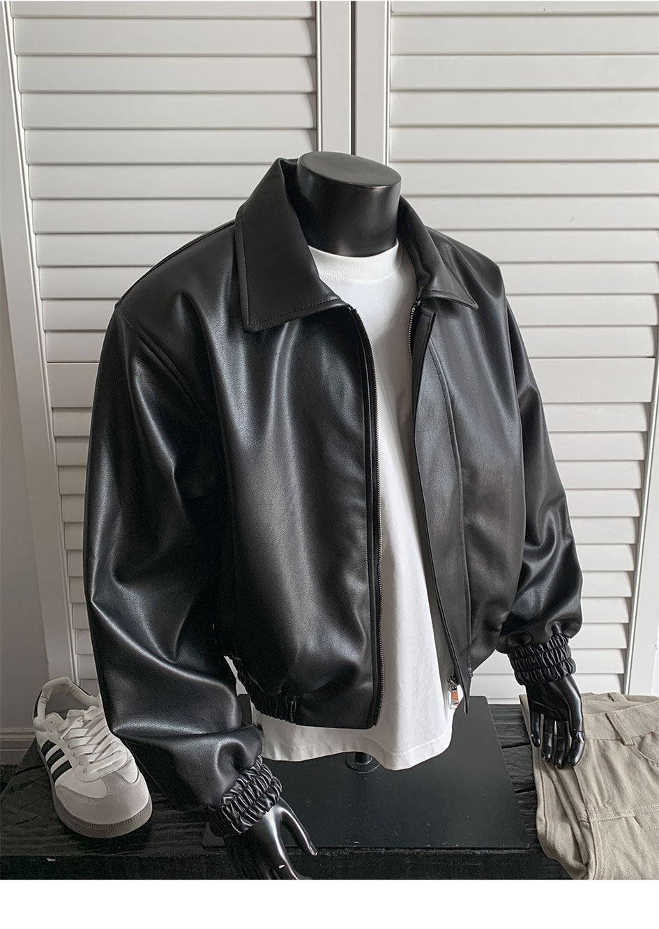 chaquetas sin manga cuerina Loose short leather jacket Shoulder pad coat American retro leather jacket for men