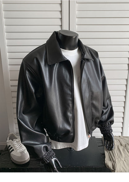 chaquetas sin manga cuerina Loose short leather jacket Shoulder pad coat American retro leather jacket for men