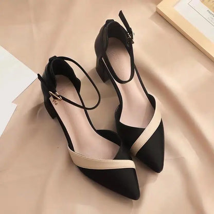 Women Fashion Pointed Toe Black High Quality Office Square Heel Shoes Lady Casual Multi Color Comfort Street & Party Heels A107