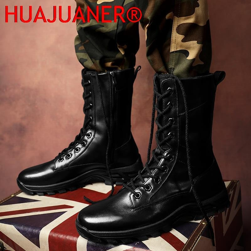 Botas de Couro Genuíno Masculinas de Cano Curto Botas Masculinas de Inverno de Couro com Pelo Quente para Exército Caça Sapatos Masculinos Botas Casuais Pretas
