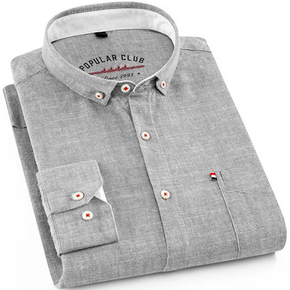 Men‘s Solid Button-Down Collar Dress Shirt - Breathable Cotton-Linen Blend - Long Sleeve, Slim-fit - Spring Summer Casual Chic