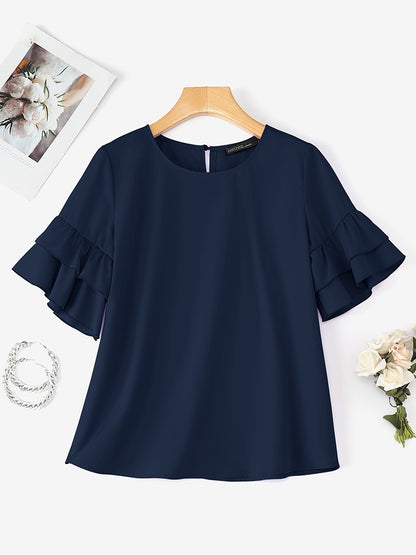 2025 Elegant Office Lady Blouses ZANZEA Summer O Neck Short Sleeve Blouse Women Stylish Solid Holiday Shirt Female OL Work Tops