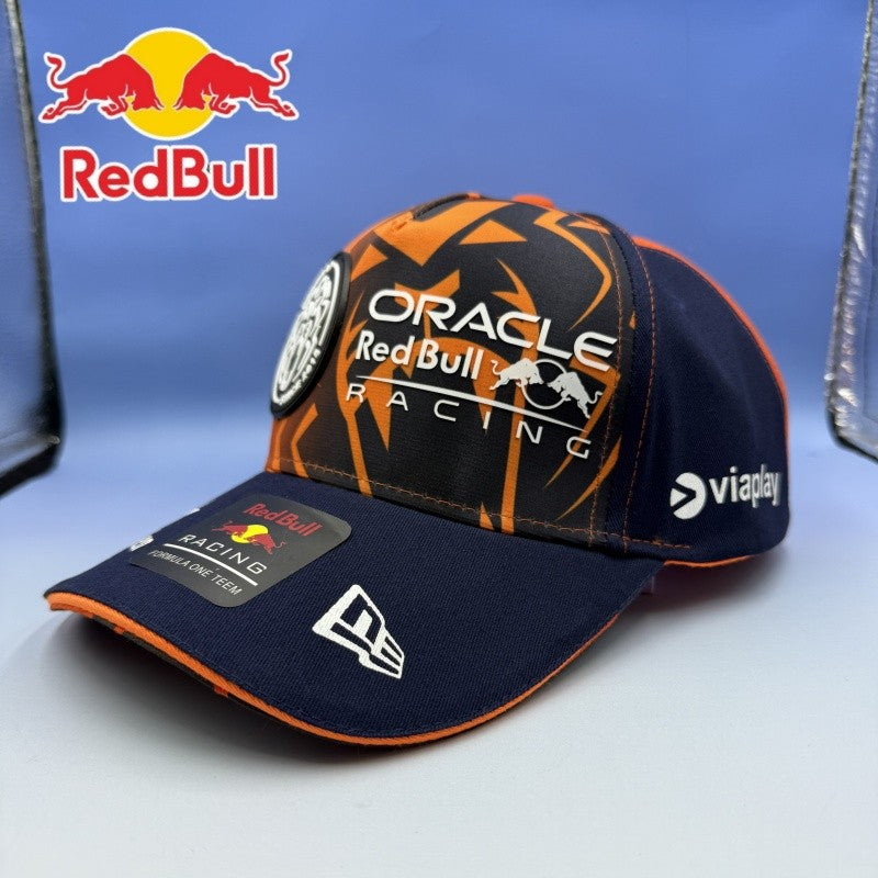 Verstappen Red Bull racing cap with orange curved brim RedBull baseball cap for summer shade breathable and adjustable sun hat