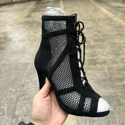 Novas Sandálias Femininas de Salto Alto Sexy Vazadas em Tela Tendência da Moda Verão Conforto Peep Toe Botas Stilettos Jazz Dance Tamanhos Grandes