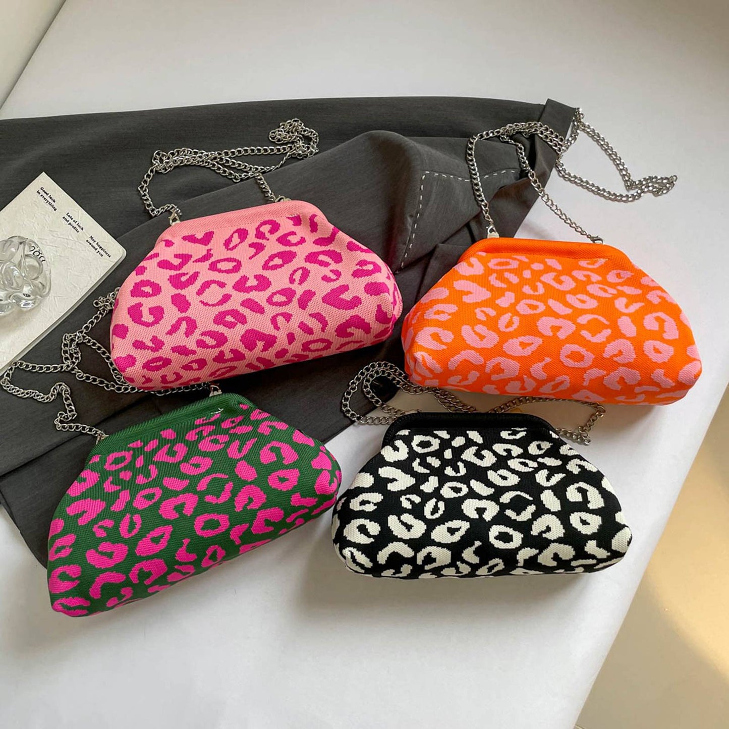 Dopamine Leopard Print Clutch Bag with Detachable Strap Elegant Crossbody Bag Women's Fashion Handbags for Women and Girls