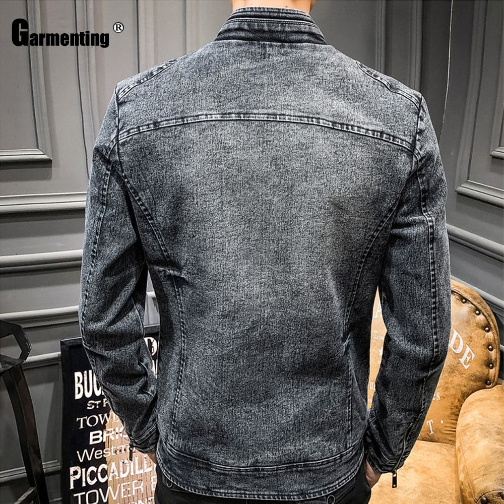 Garmenting Men Demin Jackets Trendy 2021 Autumn Winter Mandarin Collar Outerwear Zipper Up Demin Jacket Slim Fitted Male Clothes