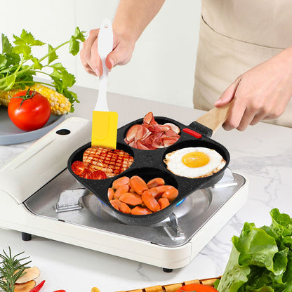 Frigideira Antiaderente para Fritar Ovos 4 Copos com Pincel de Óleo e Tampa, Frigideira de Omelete e Panqueca para Fogão a Gás e Indução