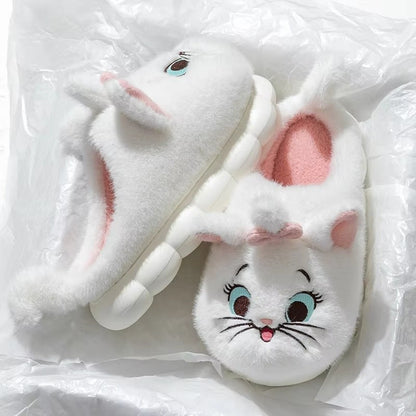 Princesa Cute Mary Gato Chinelos de Algodão Peludo Mulheres Chinelos de Casa Inverno Chinelos de Pelúcia Slides Chinelos de Interior Fofos Sapatos Encantadores