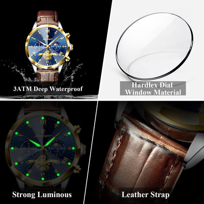 POEDAGAR Relógio de Pulso Militar de Luxo Masculino Quartzo Impermeável Luminoso Cronógrafo Couro Masculino Relógio Esportivo Masculino Relógio Masculino