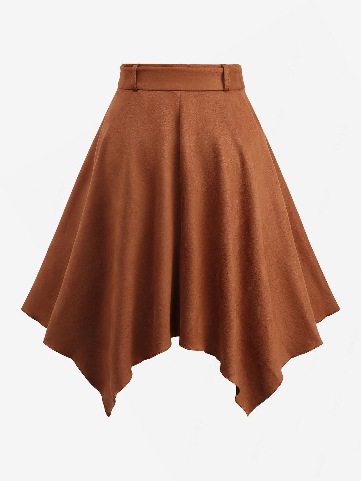 ROSEGAL Plus Size Asymmetric Skirt with Removable Belt Buttons Suede Handkerchief Top Women's Fashion Casual Skirts