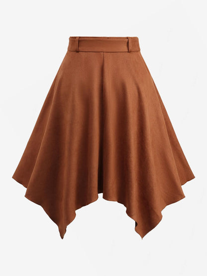 ROSEGAL Plus Size Asymmetric Skirt with Removable Belt Buttons Suede Handkerchief Top Women's Fashion Casual Skirts