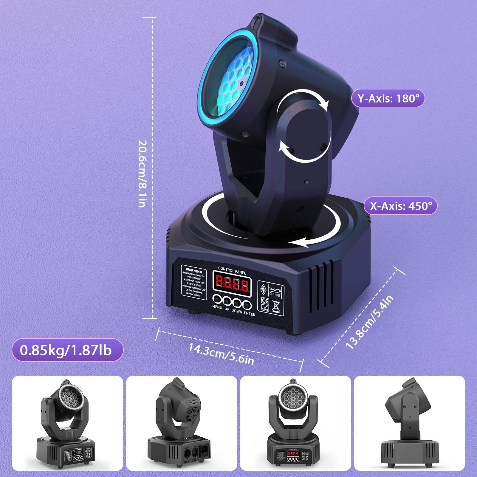 U'King Mini 30W Beam Pattern Moving Head Light RGB DMX Sound Activated Strobe Effect Stage Light for DJ Disco Party Christmas